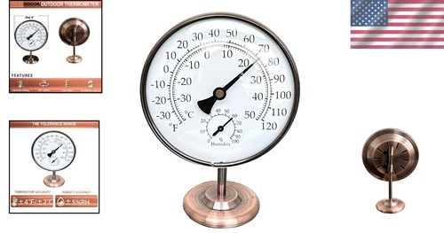 Elegant 4-Inch Indoor/Outdoor Thermometer with Hygrometer – Durable Brass Design - Picture 2 of 11