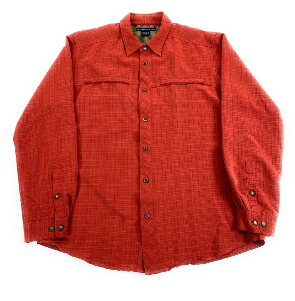 ExOfficio Men's Trifecta Thatch Zip Pockets Orange Check Outdoor Travel Shirt XL - Image 2 of 4