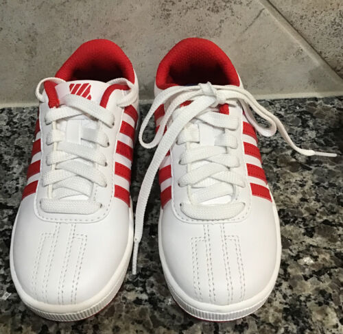 K Swiss Classic Sneaker Unisex Sz 12.5 Y Kids White/Red Stripes 55612-119Low NEW - Picture 3 of 5