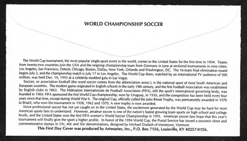 #2835 40c World Cup Soccer -Artmaster FDC - Picture 2 of 2
