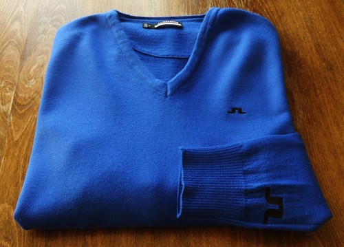 Suéteres para hombre J.Lindeberg talla M ajustados de lana con cuello en V azules - Imagen 4 de 13