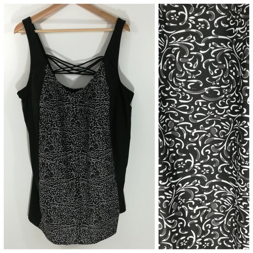 Blair One Piece Swim Dress Size 24W Swimsuit Black Geometric Paisley Modest  - Picture 1 of 12