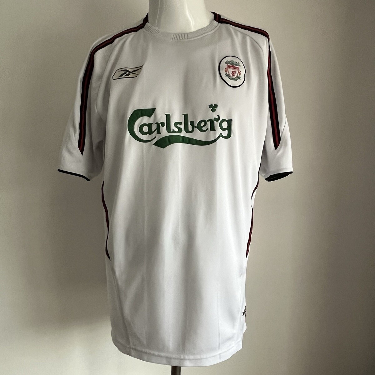 Liverpool FC Reebok 2003-2005 White Green Red Away Football Shirt