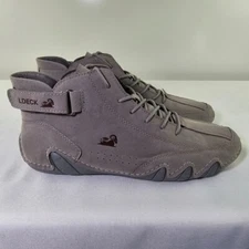 JishinGal High Top Outdoor Shoes Men's Size 9.5 Grey Suede Hiking Camping Boot