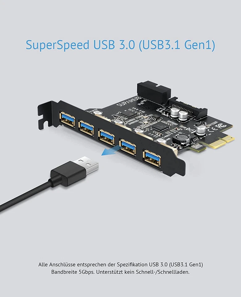, scheda PCI-E a USB 3.0, 5 porte USB 3.0, USB 3.1 Gen1, PCI Express, larghezza  - Immagine 3 di 4