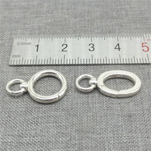 2 Sterling Silver Swivel Circle Clasps 925 Silver Oval Push Clasp for Necklace - Picture 2 of 11