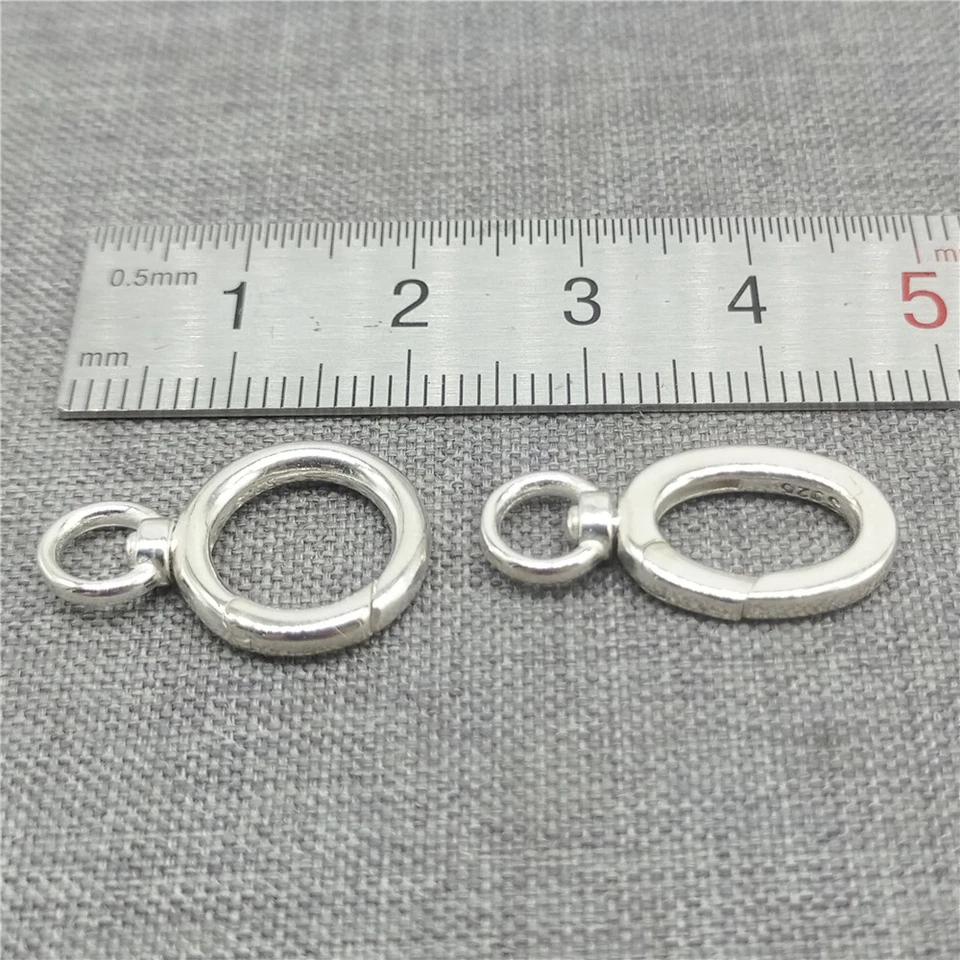 2 Sterling Silver Swivel Circle Clasps 925 Silver Oval Push Clasp for Necklace - Image 2 of 4