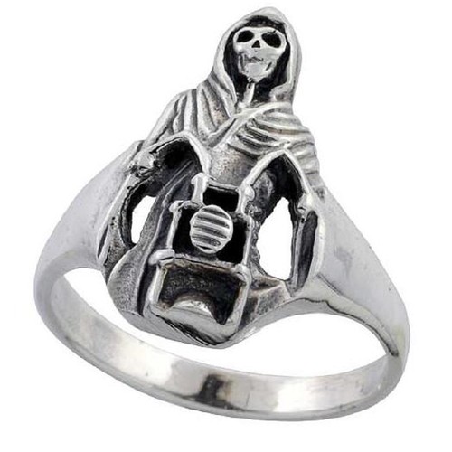 Sterling Silber Sensenmann auf Motorrad Totenkopf Biker Ring