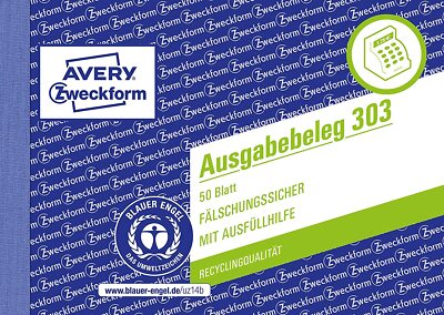 AVERY Zweckform 303 Ausgabebeleg mit Dokumentendruck (A6 quer, von Rechtsexperte