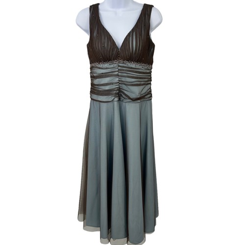 Robe Fairycore femme taille 8 superposition maille perlée bal bleu clair marron