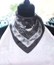 Grey and Black Delicate Flower Design - VINTAGE Scarf Face Cover Made in Italy