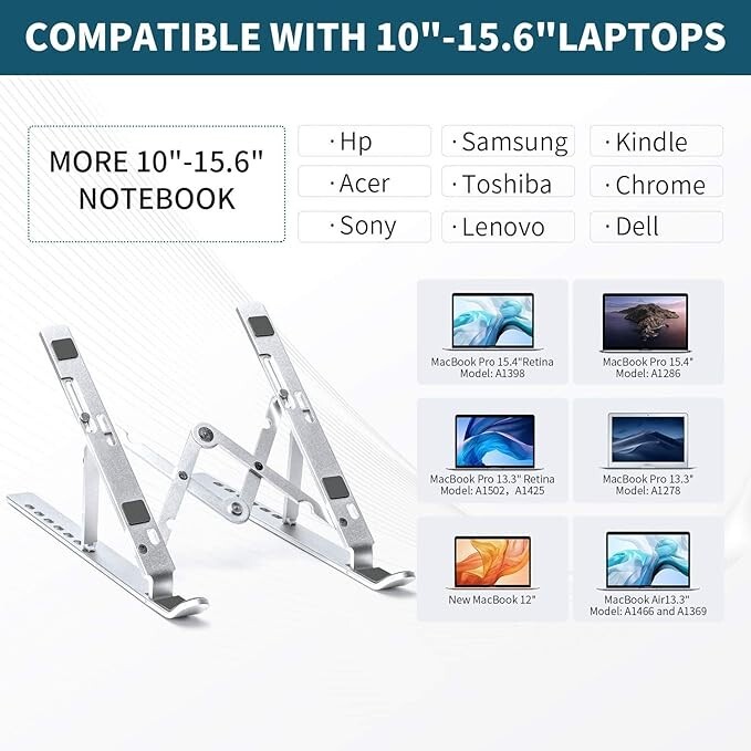 Adjustable Foldable Aluminum Laptop Stand in Silver with Bag