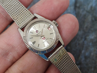 VINTAGE RADO Purple Horse AUTOMATIC DATE LADY'S Silver Dial with mesh band.