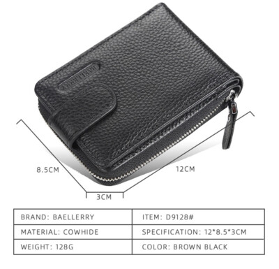 Men's S6 Genuine Leather Wallet - RFID Blocking Credit Card Holder With Zipper Pocket