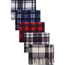 COUVER Men's Polyester Plain/ Plaid Muffler Scarf, 6 Pieces