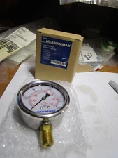 MEASUREMAN 2-1/2" DIAL GLYCERIN PRESSURE GAUGE, 0-100PSI/KPA, 304 S/S 1/4" NPT
