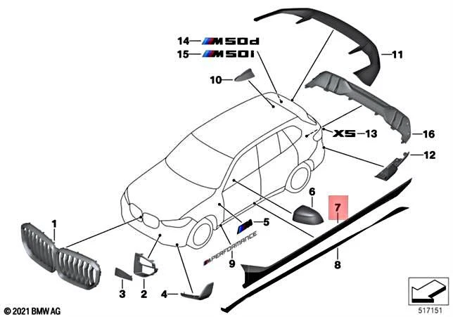Genuine BMW X5 G05 X5 30dX Foil Application Frozen Black Left 