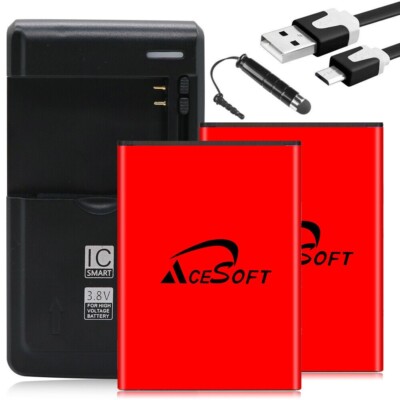 AceSoft 2x 5170mA Battery Wall Charger USB Cable for Samsung Galaxy S4 mini I435