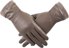 Guantes de cuero de invierno para mujer, guantes c lidos con forro polar de lana