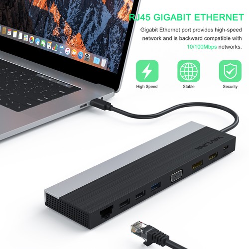 USB C Docking Station Triple Display PD 100W HDMI DisplayPort USB 3.0 2.0 RJ-45 - Picture 11 of 24
