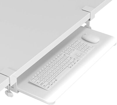 BONTEC Tastaturablage unter Schreibtisch, ausziehbar, Schraubzwinge, 650x300mm, weiß UVP 50£