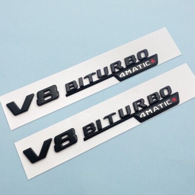 2x 17+ V8 BITURBO 4MATIC Plus + Emblem For AMG Fender Side Marker 3D Badge Black