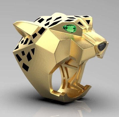 Panther Green Eye  Ring Emerald Leopard Animal Jewelry For Husband Men Birthday