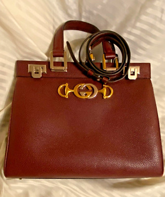 GUCCI GG ZUMI TOP HANDLE BORDEAUX PYTHON 2 Way Purse Shoulder Handbag