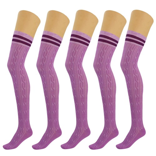 5 Pairs Over-the-Knee Thigh-High Cotton Socks for Women – Warm Boot Leg Warmers, - Picture 8 of 12