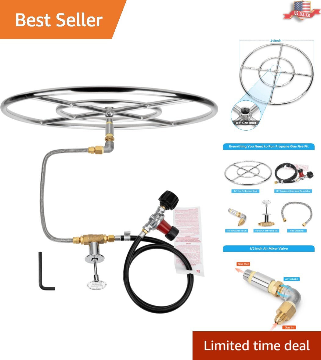 Elegant Stainless Steel Fire Pit Burner Ring Kit 296,000 BTU