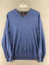 Calvin Klein Mens Sweater Medium Blue V Neck Extra Fine Merino WOOL