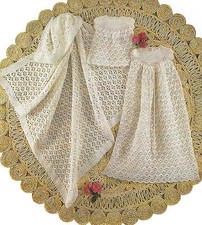 Crochet Christening Set Pattern, Robe, Dress and Shawl 4ply 20"  700