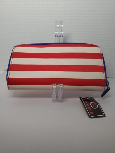 Comeco American Flag Patriotic Red White & Blue Print Zip Around Wallet NEW - Picture 5 of 11