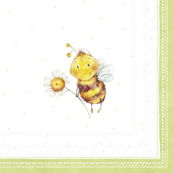 4 x Paper Napkins/33cm/3Ply/Decoupage/Insects/Little Bee/Sunny Bee with Daisy