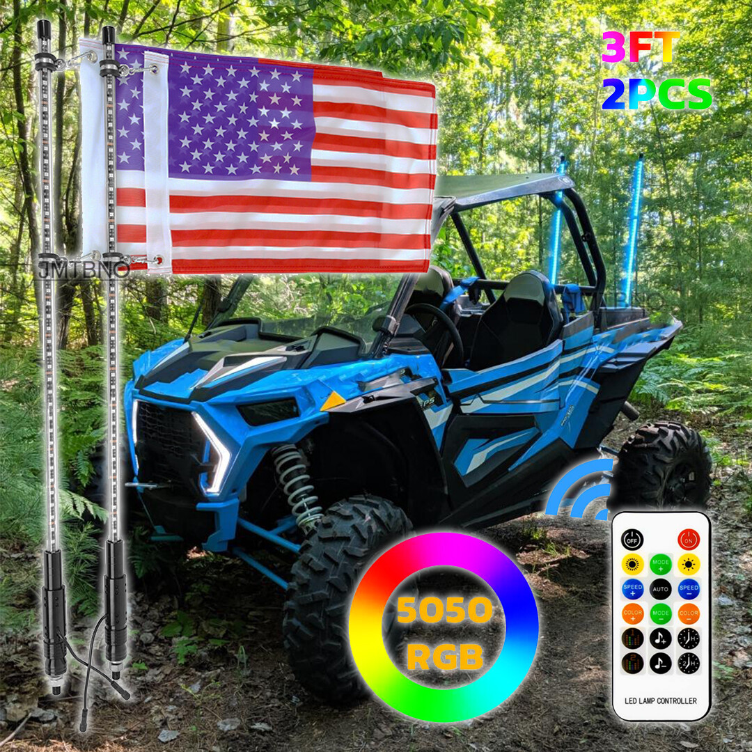 For Polaris RZR 1000 Can Am X3 ATV UTV 2x 3ft RGB LED Antenna Whip ...