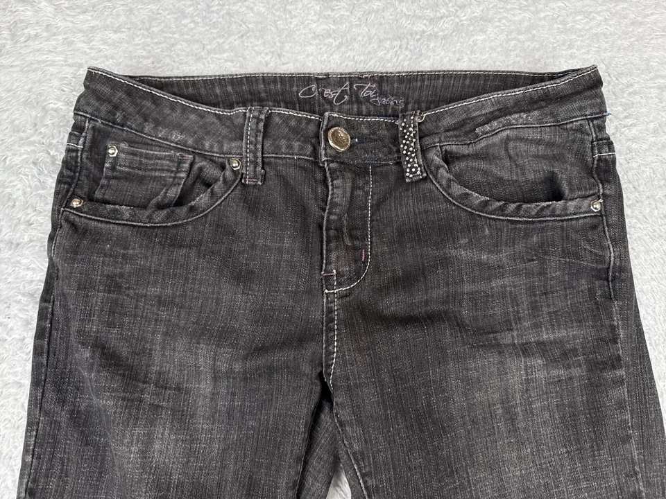 Pantalones de mezclilla C'est toi para mujer 9 negros pierna recta tiro bajo mezcla de algodón 30x29 Foto 4 de 4