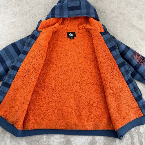 Quiksilver Hoodie Boys Large 14-16 Blue Striped SpellOut Sherpa Lined Skateboard - Picture 4 of 10