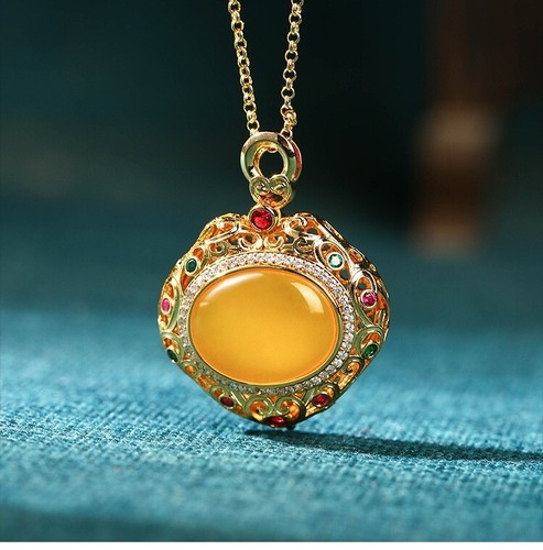 Jade Crystal Charm Pendant W/ Necklace Locket Chain 18K Gold Plated Gemstone - Picture 3 of 7