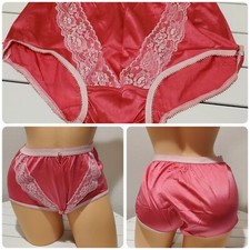 Shiny Double Nylon LACE Silky Granny Panty Wide Gusset Full Cut 7/L Truffle PINK