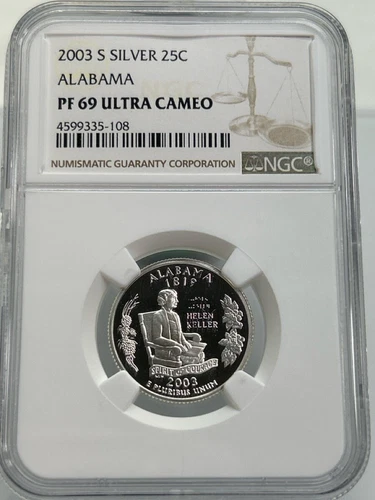 2003 S Silver 25C ALABAMA PF 69 ULTRA CAMEO NGC (NJL027259)
