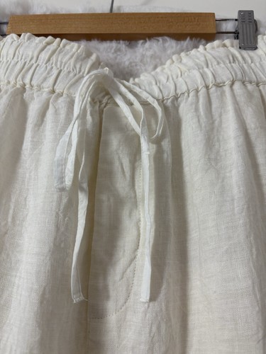 MEG BY DESIGN Anna Ivory Linen Blue Hem Pockets Lagenlook Pants Size M Fit 12-16 - Picture 5 of 7