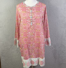 Oscar De La Renta Dress Womens XS Multicolor Henley Neck Preppy Casual Cotton