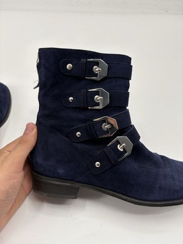 Stivaletti Stuart Weitzman blu scamosciati fibbia festival stivaletti jittermacho 8,5 - Foto 12 di 23