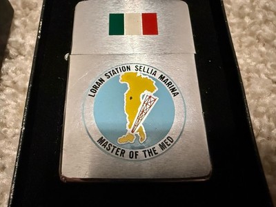 VINTAGE Zippo Lighter US Coast Guard Loran Station Sellia Marina Italy Master