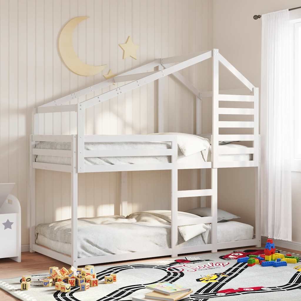 Letto a Castello con Tetto Bianco 80x200 cm Legno Massello Pino 2805531