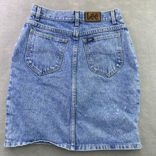 Lee Riders Denim Skirt Womens Sz 9 Acid Wash Mid Length USA Made Retro Vintage