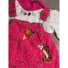Vintage Disney Winnie the Pooh Pink Corduroy Overall Dress Bodysuit Set 90s