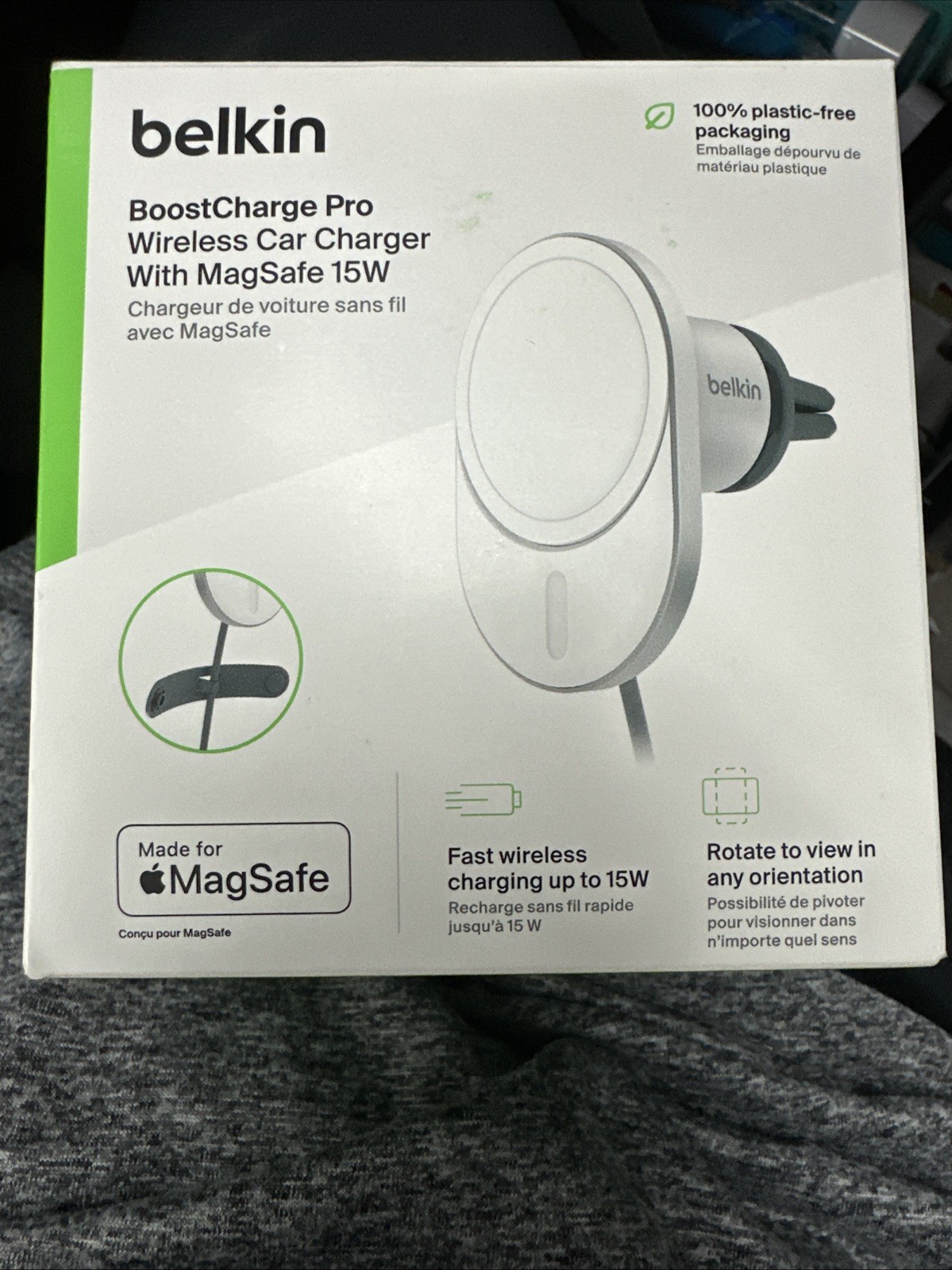 Belkin Wireless Car Charger with MagSafe 15W Fast Charging Box WIC008BTGR