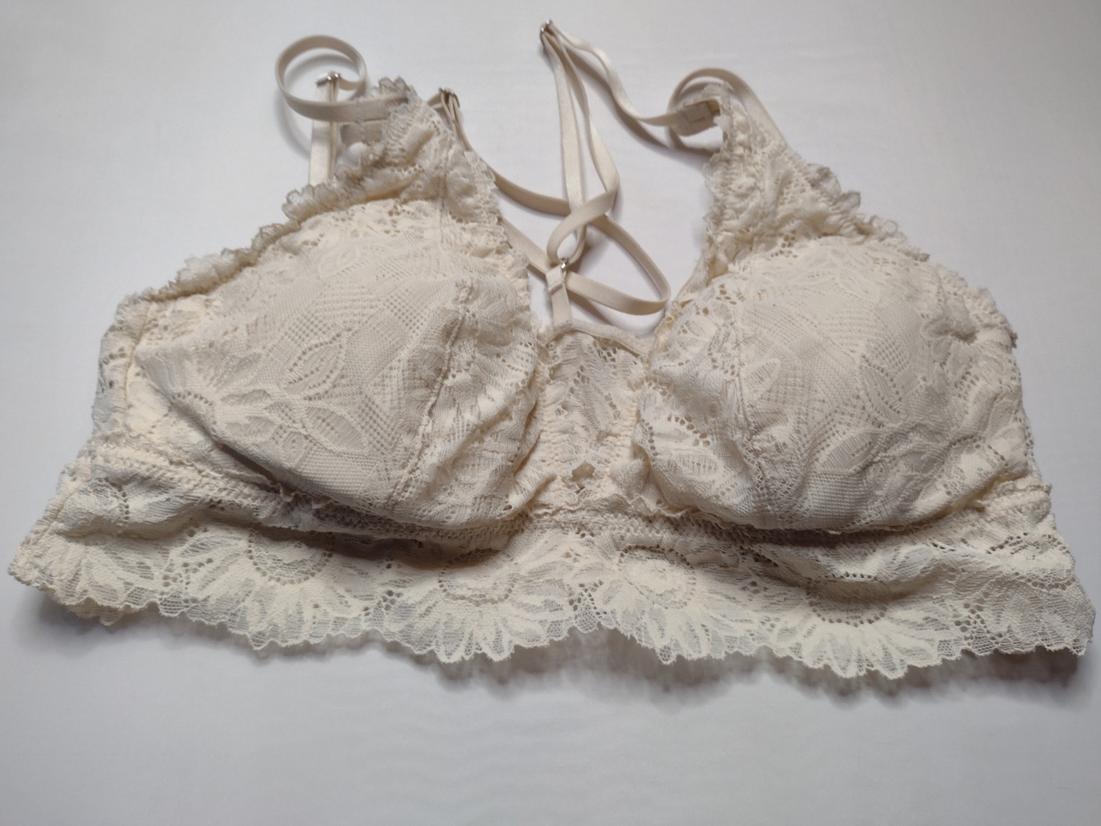 Aerie Lace Bralette Bra Large White Floral Wire Free Wireless Bohemian EE