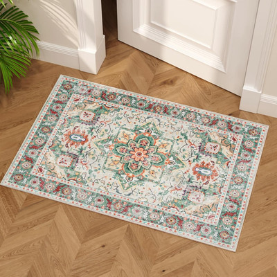 Vintage Rugs for Entryway, 2X3 Washable Low Pile Rug, Front Door Non-Slip Small